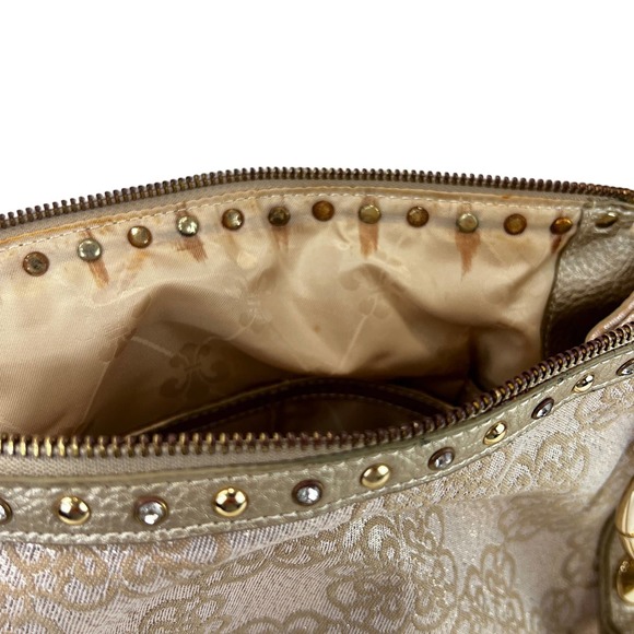 Kathy Van Zeeland Bag Gold Shoulder Bag Handbag Metallic Charms Studded Classic - Picture 8 of 12